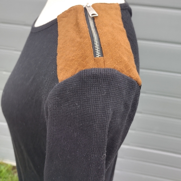 Lauren Ralph Lauren Black Fit & Flare Dress Camel Leather Shoulder Trim Large - Picture 4 of 10